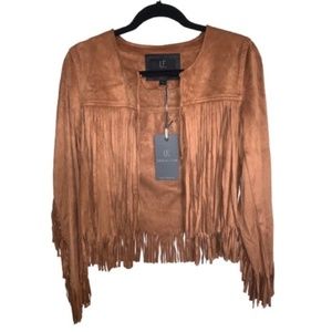 Unreal Fur Layered Fringe Suede Jacket Ginger NWT
